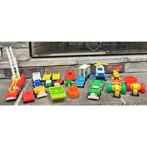 Vintage Fisher-Price Little people helicopter cars boat firetrucks lot